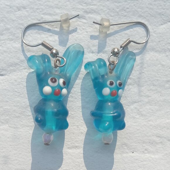 Cute Blue Bunny Earrings Women's Jewelry Accessory Rabbit Earring Fun Holiday - Picture 3 of 3